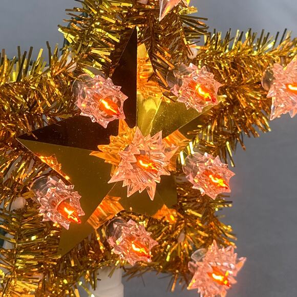 VTG J. Hofert Tree Top 11 Light Gold Star Christmas Topper Indoor Tinsel Kitschy - Picture 8 of 16